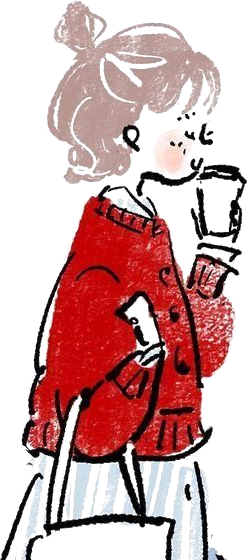 Illustration of me walking with a coffee